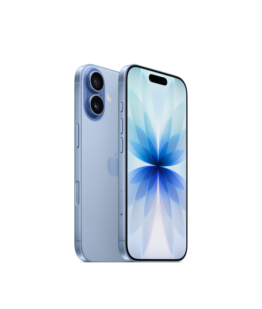 iPhone 17 Mist Blue — вид спереди и сзади